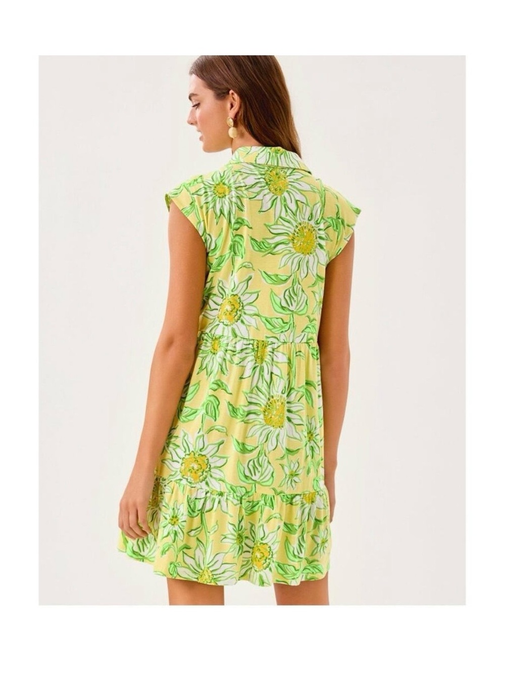 Lilly Pulitzer Yellow Floral Sleeveless Mini Dress with Green Accents - Picture 2 of 5
